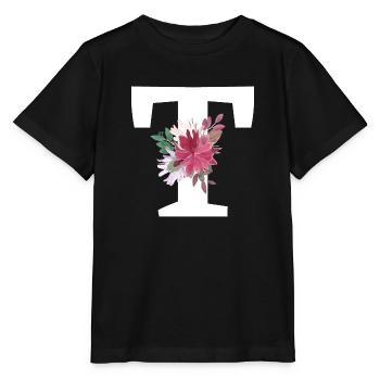 Lettre t floral - T-shirt bio MINI CREATOR Stanley/Stella Enfant - noir - Devant - Mikhail (115cm)
