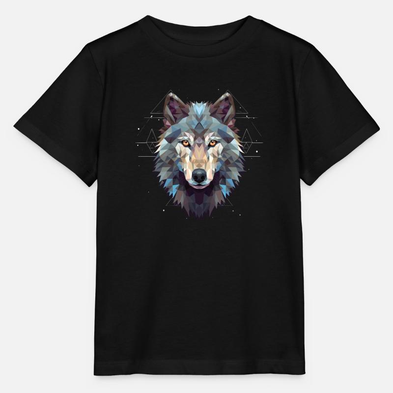 Geometrischer Wolfkopf Polygonal - Stanley/Stella Kinder T-Shirt MINI CREATOR  - Schwarz