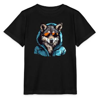 Grauer Wolf im Streetstyle | Wolfsliebhaber - Stanley/Stella Kinder T-Shirt MINI CREATOR  - Schwarz - Vorne - Mikhail (115cm)