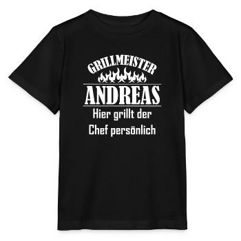 Grillmeister Andreas - Stanley/Stella Kinder T-Shirt MINI CREATOR  - Schwarz - Vorne - Mikhail (115cm)