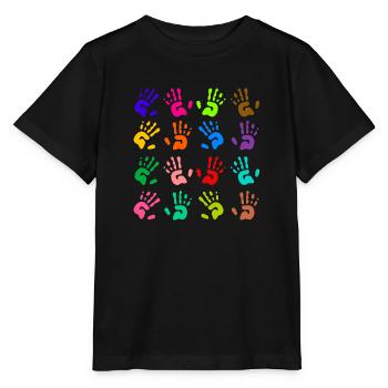 Kids Colorful Hand Prints - Stanley/Stella MINI CREATOR Kids’ T-Shirt - black - Front - Mikhail (115cm)
