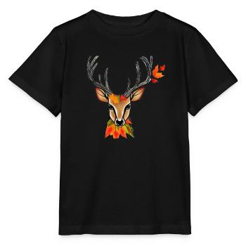 Deerhead in autumn Deer Antlers Goat Fawn 2 - Stanley/Stella MINI CREATOR Kids’ T-Shirt - black - Front - Mikhail (115cm)