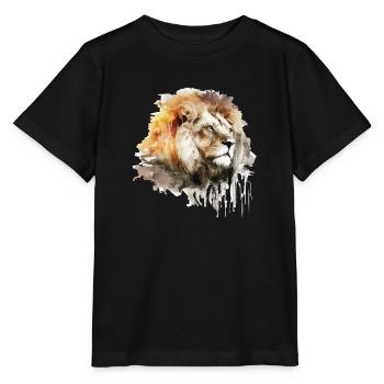 löwe Wasserfarben Farbspritzer Kunst - Stanley/Stella Kinder T-Shirt MINI CREATOR  - Schwarz - Vorne - Mikhail (115cm)
