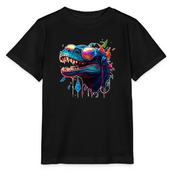 Kroko Drache auf Party und Feiert in bunter Farbe - Stanley/Stella Kinder T-Shirt MINI CREATOR  - Schwarz - Vorne - Mikhail (115cm)