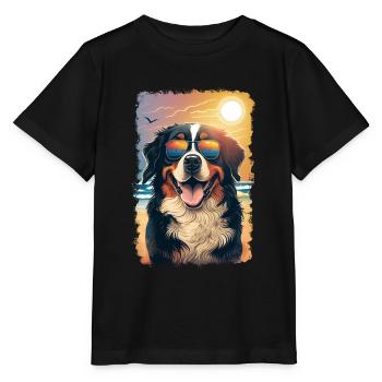Bernersennenhund mit Sonnenbrille am Strand - Stanley/Stella Kinder T-Shirt MINI CREATOR  - Schwarz - Vorne - Mikhail (115cm)