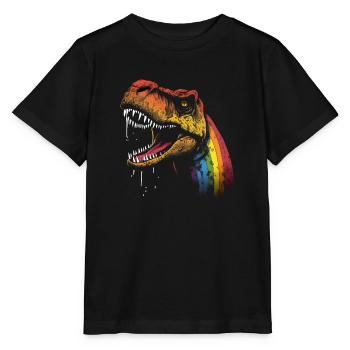 Regenbogen-Hals Tyrannosaurus - Stanley/Stella Kinder T-Shirt MINI CREATOR  - Schwarz - Vorne - Mikhail (115cm)