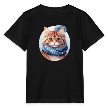 red tabby cat with scarf in the snow - Stanley/Stella MINI CREATOR Kids’ T-Shirt - black - Front - Mikhail (115cm)