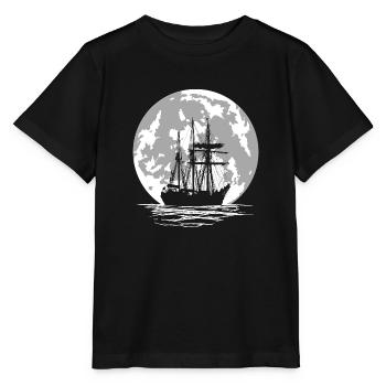 Piratenschiff und Vollmond - Stanley/Stella Kinder T-Shirt MINI CREATOR  - Schwarz - Vorne - Mikhail (115cm)
