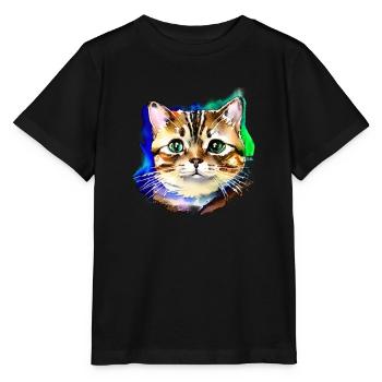 Katzengesicht 3 - Stanley/Stella Kinder T-Shirt MINI CREATOR  - Schwarz - Vorne - Mikhail (115cm)