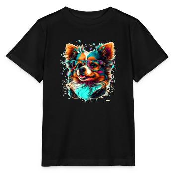 Rassehund Chihuahua mit Hipster und Streber Brille - Stanley/Stella Kinder T-Shirt MINI CREATOR  - Schwarz - Vorne - Mikhail (115cm)