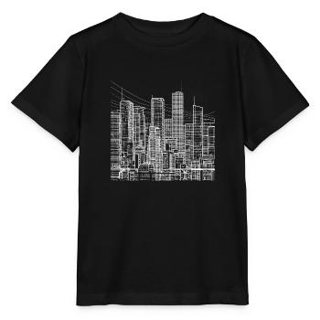 Großstadt Metropole mit Wolkenkratzern - Lineart - Stanley/Stella Kinder T-Shirt MINI CREATOR  - Schwarz - Vorne - Mikhail (115cm)