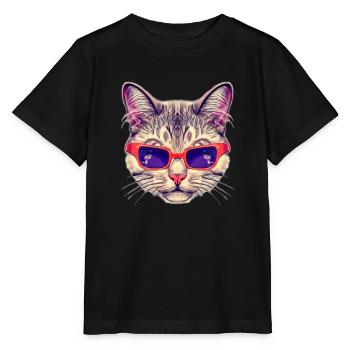 Edle Katze mit roter Sonnenbrille - Stanley/Stella Kinder T-Shirt MINI CREATOR  - Schwarz - Vorne - Mikhail (115cm)