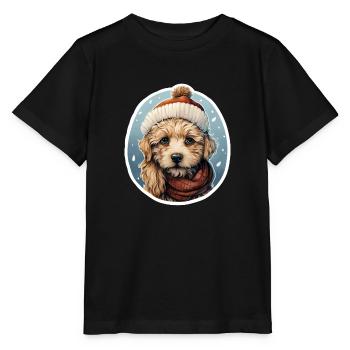 Winter dog with scarf and hat - Stanley/Stella MINI CREATOR Kids’ T-Shirt - black - Front - Mikhail (115cm)