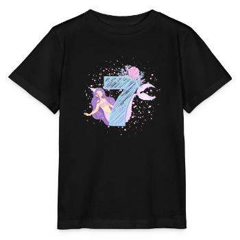 Seventh Birthday Mermaid Girl Kids 7th - Stanley/Stella MINI CREATOR Kids’ T-Shirt - black - Front - Mikhail (115cm)