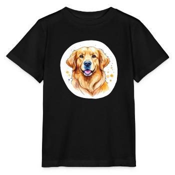 Aquarelles Golden Retriever - T-shirt bio MINI CREATOR Stanley/Stella Enfant - noir - Devant - Mikhail (115cm)