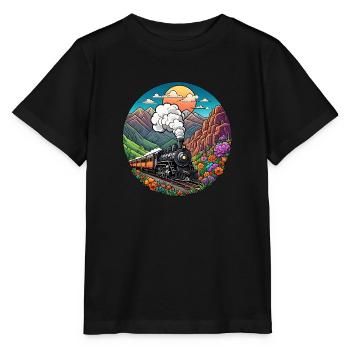 Train de chemin de fer nostalgique de locomotive fumante - T-shirt bio MINI CREATOR Stanley/Stella Enfant - noir - Devant - Mikhail (115cm)