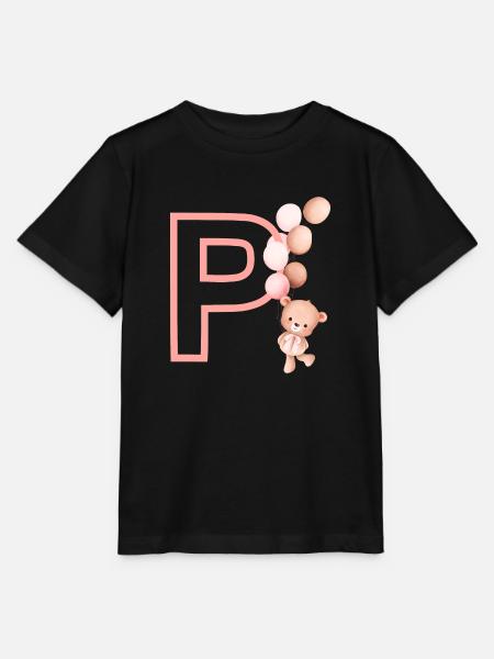 Rosa Bär Buchstabe P - Stanley/Stella Kinder T-Shirt MINI CREATOR - Schwarz