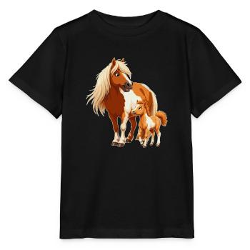 Shetlandpony mit Fohlen - Stanley/Stella Kinder T-Shirt MINI CREATOR  - Schwarz - Vorne - Mikhail (115cm)