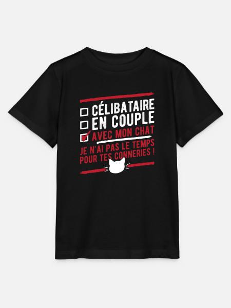 "Célibataire en couple avec mon chat" humour - T-shirt bio MINI CREATOR Stanley/Stella Enfant - noir