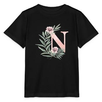 Lettre N avec des fleurs - T-shirt bio MINI CREATOR Stanley/Stella Enfant - noir - Devant - Mikhail (115cm)