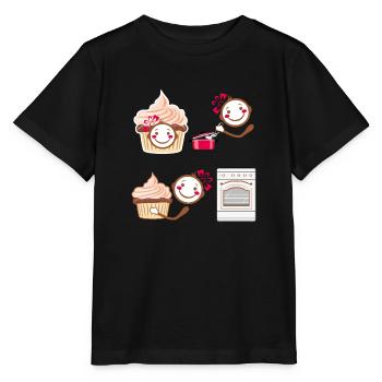 Funny smiling cook and cupcake - Stanley/Stella MINI CREATOR Kids’ T-Shirt - black - Front - Mikhail (115cm)