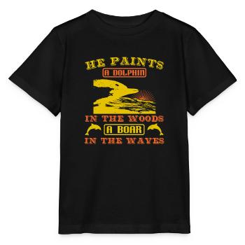 ER MALT DELFINE IM WALD EIN EBER IN DER WELLE - Stanley/Stella Kinder T-Shirt MINI CREATOR  - Schwarz - Vorne - Mikhail (115cm)
