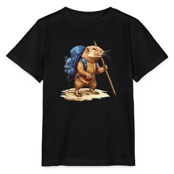 Mole rat with backpack and walking stick - Stanley/Stella MINI CREATOR Kids’ T-Shirt - black - Front - Mikhail (115cm)