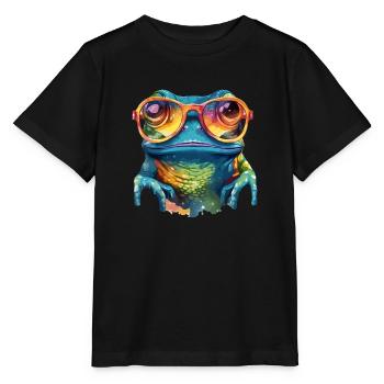 Kik the bespectacled frog - Stanley/Stella MINI CREATOR Kids’ T-Shirt - black - Front - Mikhail (115cm)