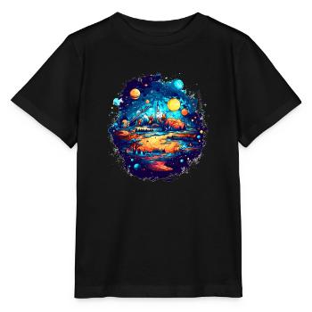 The view into an alien solar system with planets - Stanley/Stella MINI CREATOR Kids’ T-Shirt - black - Front - Mikhail (115cm)