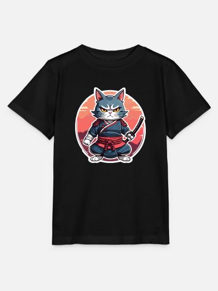Samurai-Katze #16 - Stanley/Stella Kinder T-Shirt MINI CREATOR - Schwarz
