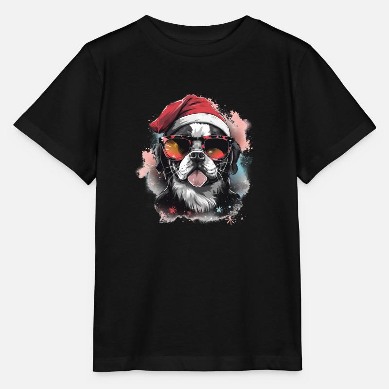 Bouledogue français Chien de Noël dans la neige - T-shirt bio MINI CREATOR Stanley/Stella Enfant - noir
