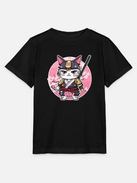 Samurai Katze & Kirschblüten #6 - Stanley/Stella Kinder T-Shirt MINI CREATOR - Schwarz