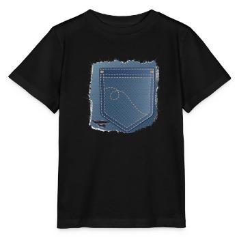 abgerissener Jeans Stoff mit Hosentasche - Stanley/Stella Kinder T-Shirt MINI CREATOR  - Schwarz - Vorne - Mikhail (115cm)