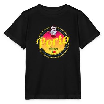 Porto in Portugal with retro sunset - Stanley/Stella MINI CREATOR Kids’ T-Shirt - black - Front - Mikhail (115cm)