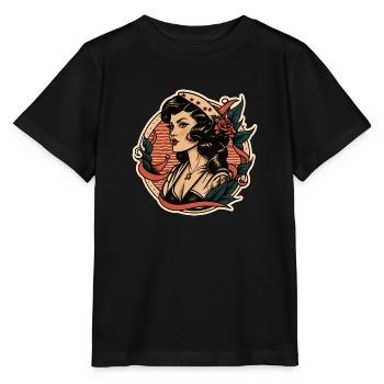 Traditionelle Tätowierung Seemannsfrau - Stanley/Stella Kinder T-Shirt MINI CREATOR  - Schwarz - Vorne - Mikhail (115cm)