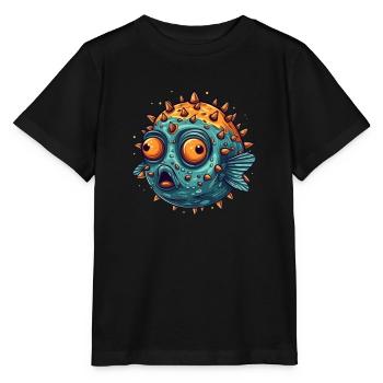 Funny puffer fish with spines that squints humor - Stanley/Stella MINI CREATOR Kids’ T-Shirt - black - Front - Mikhail (115cm)