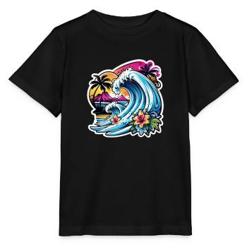 Surfing Beach Palm Tree Sunshine Holidays - Stanley/Stella MINI CREATOR Kids’ T-Shirt - black - Front - Mikhail (115cm)
