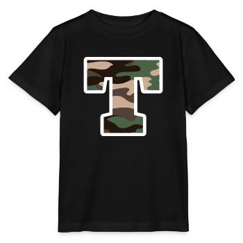 Buchstabe T Militär Tarnung - Geschenkidee - Stanley/Stella Kinder T-Shirt MINI CREATOR  - Schwarz - Vorne - Mikhail (115cm)