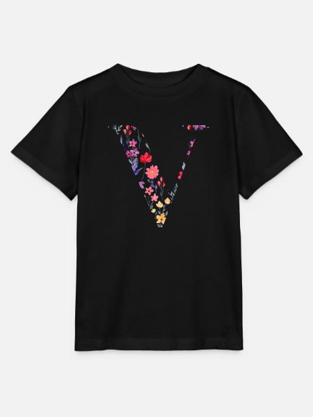 Personalisierter Blumenbuchstabe V - Geschenkidee - Stanley/Stella Kinder T-Shirt MINI CREATOR - Schwarz