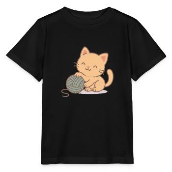 Chaton avec pelote de laine - T-shirt bio MINI CREATOR Stanley/Stella Enfant - noir - Devant - Mikhail (115cm)
