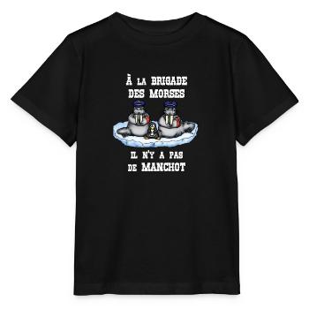 À la BRIGADE DES MORSES il n'y a pas de MANCHOT - T-shirt bio MINI CREATOR Stanley/Stella Enfant - noir - Devant - Mikhail (115cm)