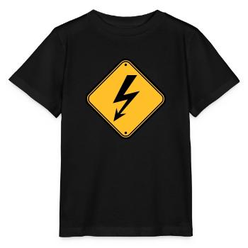 schild hinweis elektrisch blitz strom energie star - Stanley/Stella Kinder T-Shirt MINI CREATOR  - Schwarz - Vorne - Mikhail (115cm)