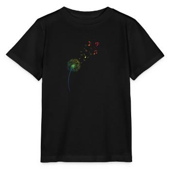 Regenbogen Pusteblume Löwenzahn Noten Musik - Stanley/Stella Kinder T-Shirt MINI CREATOR  - Schwarz - Vorne - Mikhail (115cm)