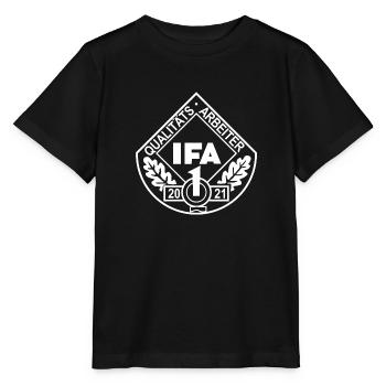 IFA Qualitätsarbeiter Q1 DDR Auszeichnung Ostalgie - Stanley/Stella Kinder T-Shirt MINI CREATOR  - Schwarz - Vorne - Mikhail (115cm)