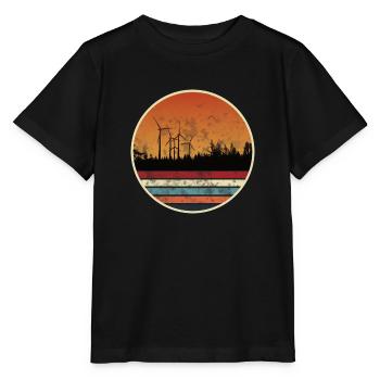 Windpark im Sonnenuntergang - Windkraft - Stanley/Stella Kinder T-Shirt MINI CREATOR  - Schwarz - Vorne - Mikhail (115cm)