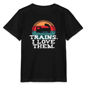 Trains. I Love Them - T-shirt bio MINI CREATOR Stanley/Stella Enfant - noir - Devant - Mikhail (115cm)