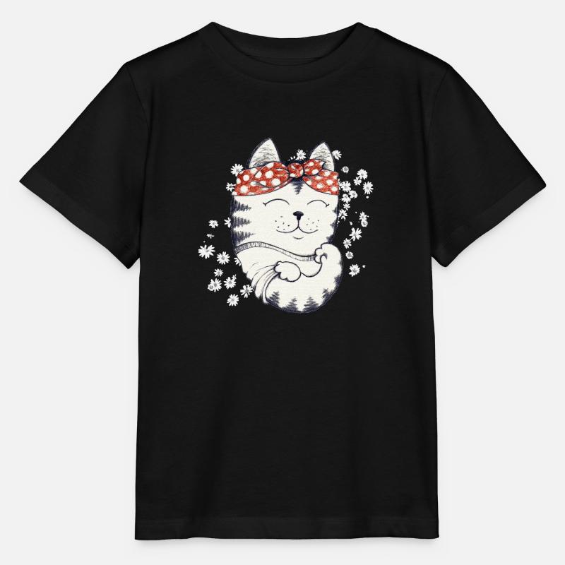 Flower Power Katze - Stanley/Stella Kinder T-Shirt MINI CREATOR  - Schwarz