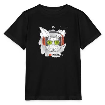 Lapin Lunette Casque Musique I love music - T-shirt bio MINI CREATOR Stanley/Stella Enfant - noir - Devant - Mikhail (115cm)