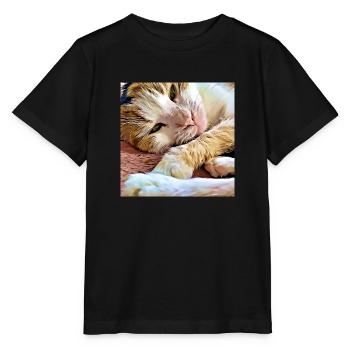 Nahaufnahme älterer Hauskatzen beim Legen und Ausruhen - Stanley/Stella Kinder T-Shirt MINI CREATOR  - Schwarz - Vorne - Mikhail (115cm)