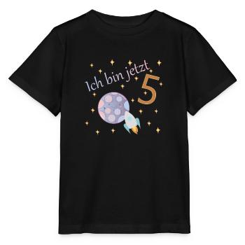 Kinder 5. Geburtstag Junge & Mädchen Mond Rakete - Stanley/Stella Kinder T-Shirt MINI CREATOR  - Schwarz - Vorne - Mikhail (115cm)
